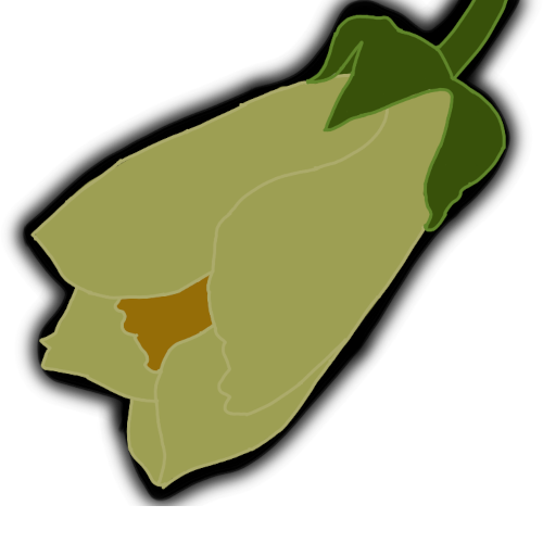 A simple drawing of a yellow fatu. There is a glowing black outline around the flower